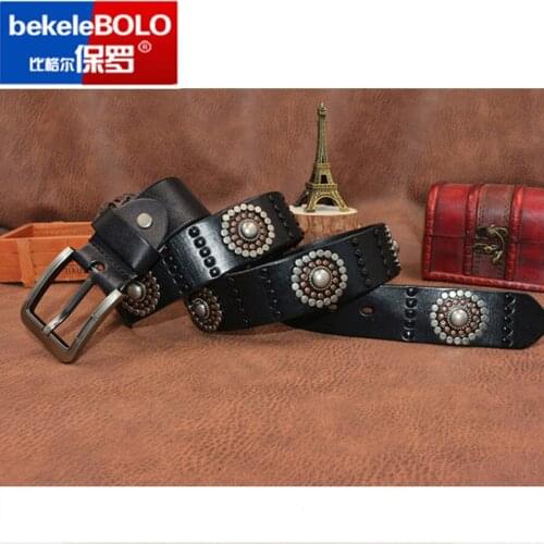 2020 Unisex Retro belt Dot Metal rivets belts steam punk Retro Roman style belt handmade genuine leather Cinto