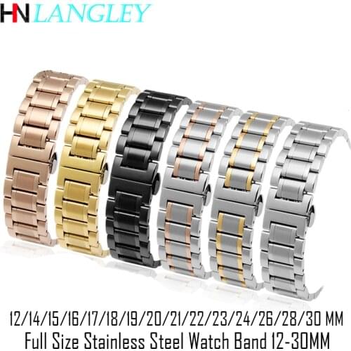 12-30 mm Big Size Stainless Steel Watch Band 14/15/16/17/18/19/20/21/22/23/24/26/28 mm Width Watches Strap Bracelet Replacement