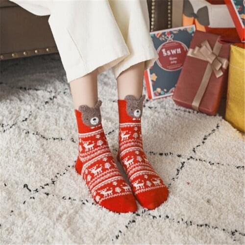 New Year Christmas Gift Winter Ladies Adult Cotton Christmas Elk Bear In Tube Socks Christmas Decoration Navidad Merry Christmas