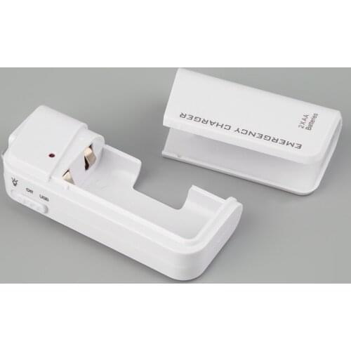 Universal Portable USB Emergency 2 AA Battery Extender Charger Power Bank Supply Box For iPhone Mobile Phone MP3 MP4 White