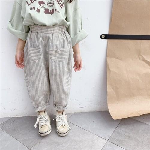 Spring Autumn Baby Girls Boys Striped Casual Pants Kids Children Soft All-match Ankle-length Trousers