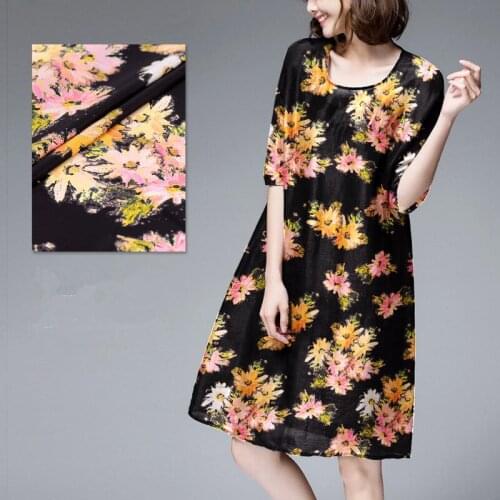 Spring chrysanthemums digital inkjet silk fabric soft crepe de chine silk fabric natural silk fabric wholesale silk cloth