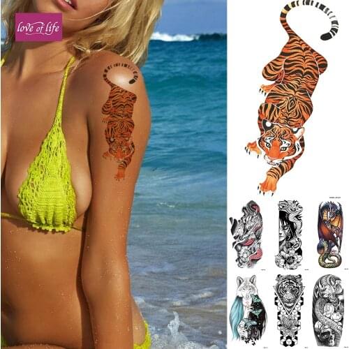 Waterproof Temporary Tattoo Sticker Tiger Dragon Flash Tattoos Snake Totem Body Art Arm Fake Tatoo Women Men