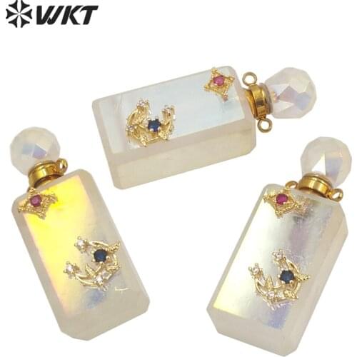 WT-P1692 Amazing Gorgeous gold Aura angel crystal quartz perfume bottle pendant charming lady Aura quartz essencial oil pendant