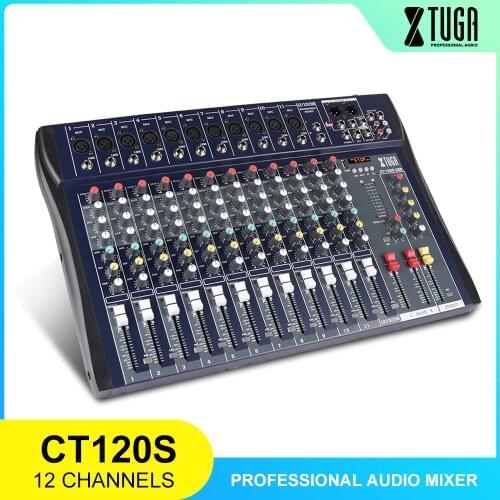 Xtuga CT120S-USB 12 Channels Mic Line Audio Mixer Mixing Console USB XLR Input 3-band EQ 48V Phantom Power with Power Adapter