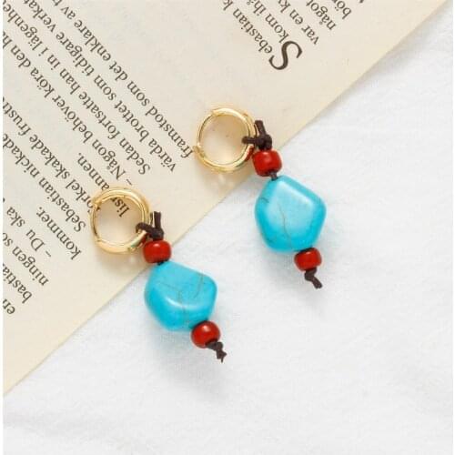 Orgin Summer Ethnic Handmade Turquoise Dangle Earings for Women Exquisite Vintage Hoop Earings Party Gifts Jewelry Accessories