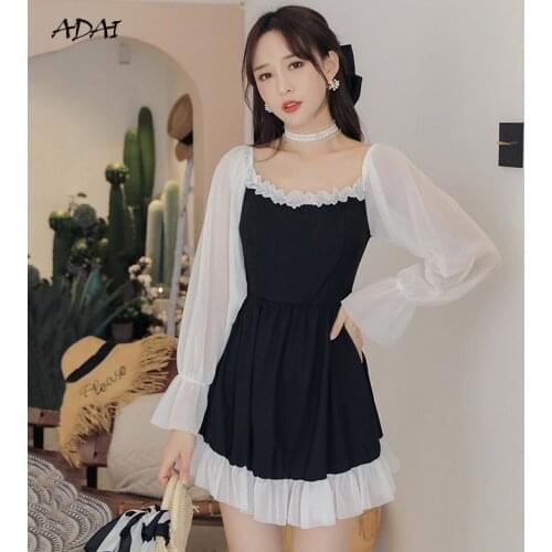 Women Swimwear One-piece Swimsuit Black with Skirt Sleeves Push Up Bikini 2021 Summer Swimming Bathing Suit Monokini Beachwear