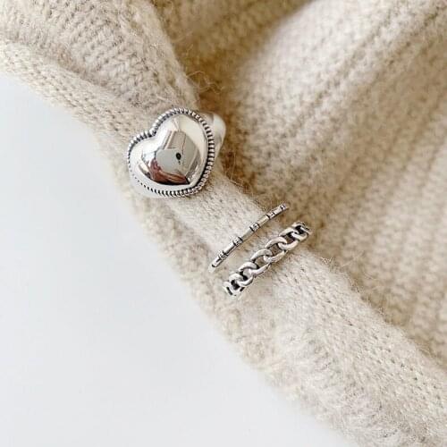 VENTFILLE 925 Sterling Silver Rings New Trendy Elegant Vintage Design Double Layer Hollow Party Jewelry LOVE Heart Accessories