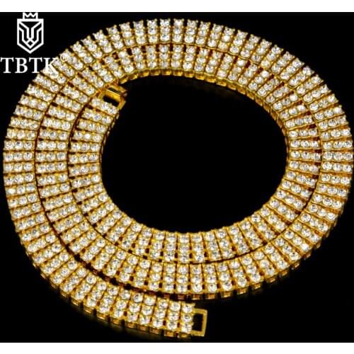 TBTK Gold Cool Necklace Hiphop Style Punk Man Paved 3Row Crystal Sparkling Rhinestone Fashion Necklace Geometric Jewelry Costume