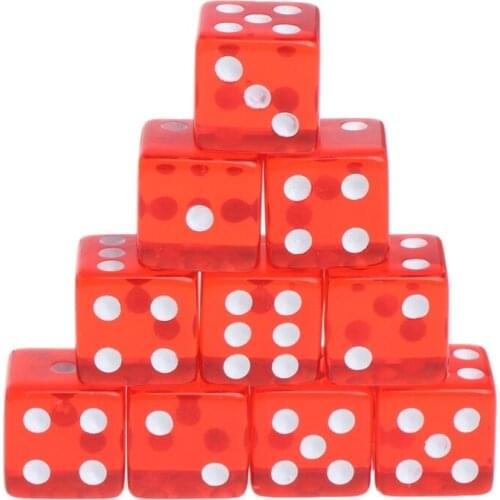 10pcs Six Sided 15mm Transparent Cube Round Corner Portable Table Playing Games X3UA