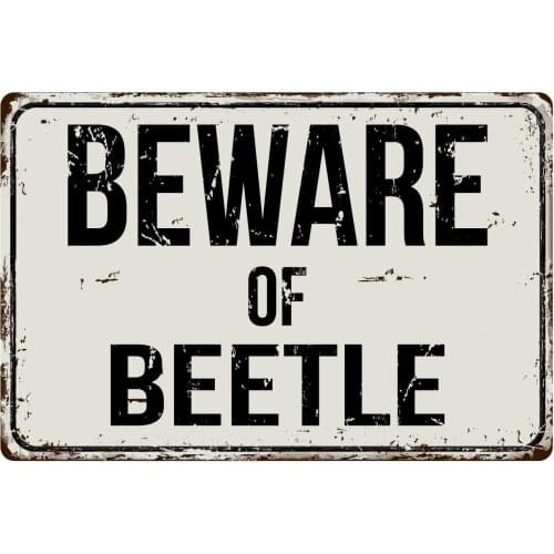 125VS Beware of Beetle 8 x 12 Vintage Aluminum Retro Metal Sign