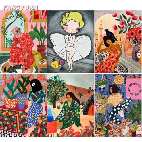 5D Diy Diamond Painting Abstract Girl Portrait Full Round Square Diamond Embroidery Mosaic Art Pictures of Rhinestone Home Decor