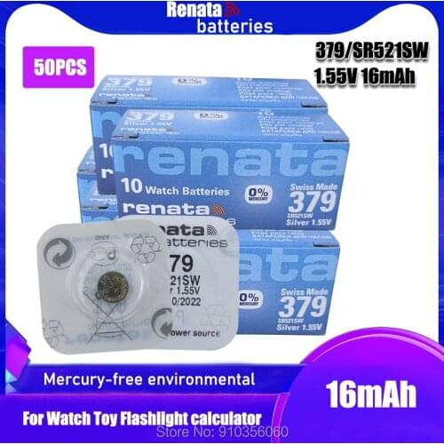 50PCS renata Silver Oxide Watch Battery 379 SR521SW 521 1.55V 100% original brand renata 379 renata 521 battery