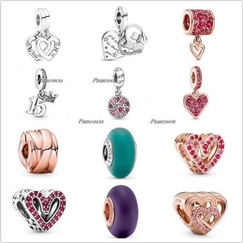 Authentic 925 Sterling Silver 15th Birthday With Crystal Pendant Charm Beads Fit Pandora Bracelet & Necklace Jewelry