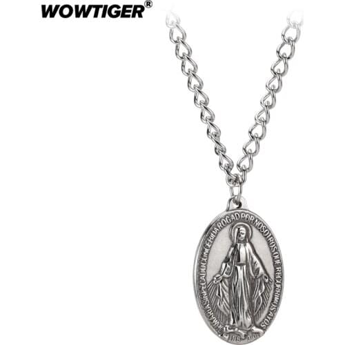 WOWTIGER Cross Jesus Pendant Stainless Steel Saint Benedict Link Chain Necklaces for Women and Men Religious Jewelry gift