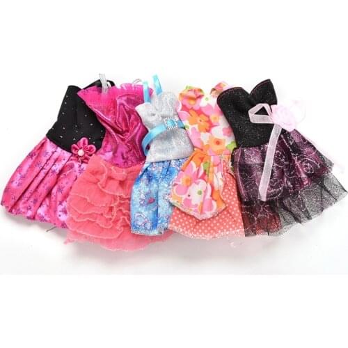 Kid Girl Toys Gift Set 5 Pcs Mix Handmade Dress Wedding Party Summer Costume Mini Shoulder Strap Gown For Barbie Doll Clothes