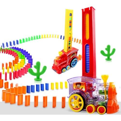 Domino Train Car Set Kids Sound Light Automatic Laying Domino Brick Colorful Dominoes Blocks Game Toys Set Gift for Kids Child