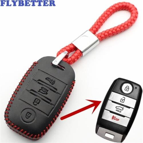 FLYBETTER Genuine Leather 4Button Keyless Entry Smart Key Case Cover For Kia Sorento/Rio/Rio5/Optima L100