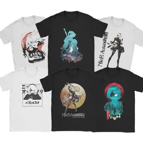 Men Nier Automata 2B Waifu T Shirts Japanese Game 100% Cotton Tops Awesome Short Sleeve Round Collar Tees Gift Idea T-Shirts