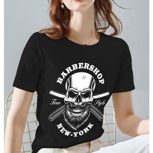Womens T-shirt Streetwear Style Skull Pattern Print Womens Top Comfortable Fashion All-match O-neck Black Womens Short Sleeve