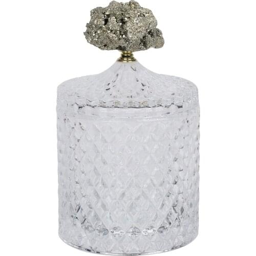 Crystals Glass Candy Jar Natural Pyrite Stones Nut Storage Box Glass Jar Wedding Party Home Decor