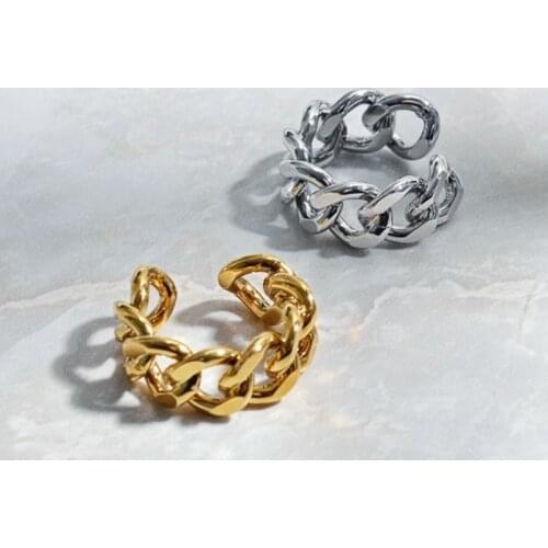 Vintage Cuban chain Link Rings For Women Gold Stainless Steel Ring Hip Hop Geometric Exaggeration Finger Jewelry Party Gifts