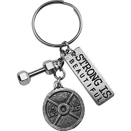 Strong Is Beautiful Workout Weight Plate Barbell Dumbbell Exercise Bag Charm Pendant Keychain