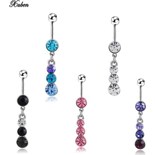 Round surgical steel Cubic Zircon heart belly ring 5 round heart navel ring Navel Ring Barbell Piercing Q1070