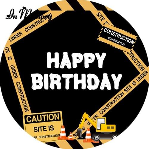 Round Construction Party Background For Boys Birthday Photography Banner Decor Circle Backdrops Dump Truck Photo Studio Custom