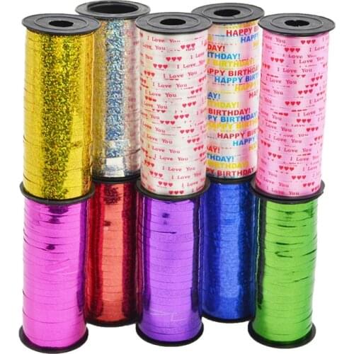 100Yard 5mm Laser Balloon Ribbon I Love You Happy Birthday Print Ribbon Rolls for Birthday Wedding Party Gift Decor DIY Crafts