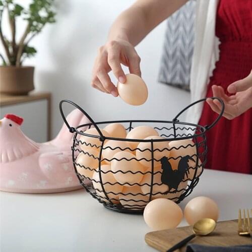 Iron Metal Hen Ornament Egg Fruit Storage Basket Container Kitchen Supplies Kitchen Tableware Supplies