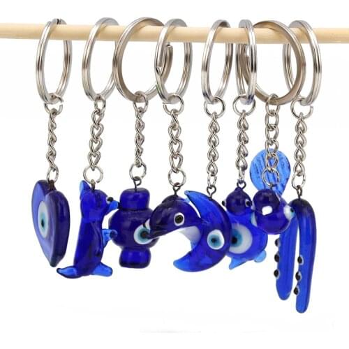 Fashion turkish EviL Eye key holder Pendant Charm Keychains Whale Bear Heart Glass Key Chain for Men Women Car Keyring Jewelry