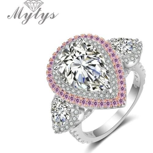 Mytys Princess Ring Water Drop Cubic Zirconia AAA Grade Cocktail Rings High Qulity Solid Jewelry For Women R2141