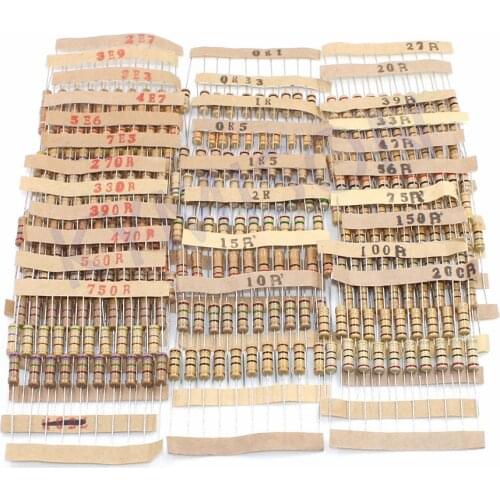 300Pcs 1W 5% Resistor Kits 0.1-750 Ohm or 1K-820K Ohm Carbon Resistor 30Values*10PCS Resistance Set