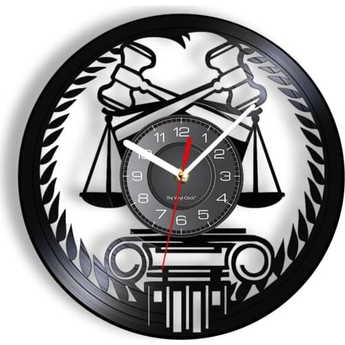 Scales of Justice Gavel Wall Clock Law and Justice Judge Wall Art Vinyl Record Silent Watch Lawyer Office Decor Attorney Gift