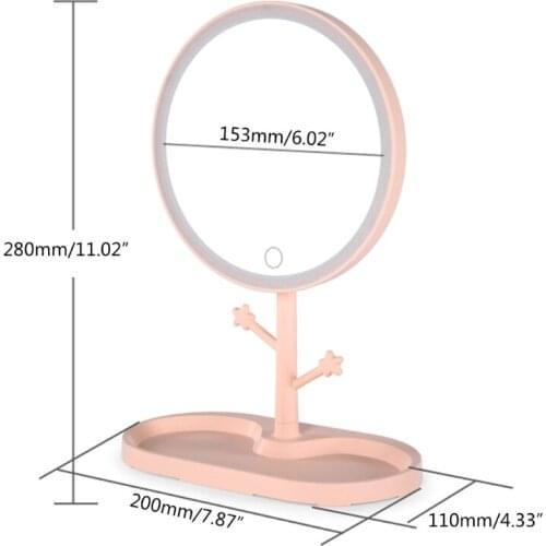 LED Light Desktop Makeup Mirror with Base Hooks USB Travel Stepless Dimming Lamp