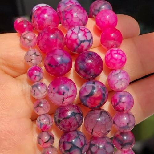 Natural Stone Fuchsia Dragon Vein Agates Beaded Loose Round Beads for Jewelry Making DIY Fashion Bracelet Accessories 15‘’Strand