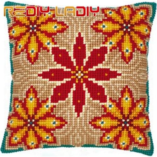 Cross Stitch Cushion Cover Orange Rosette Sofa Pillows DIY Chunky Cross-Stitch Kits 100% Acrylic Yarn Pillow Case Hobby & Crafts