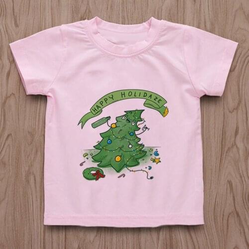 Novelty Christmas Shirt Elk Happy Holidays Print Kids T Shirts For Girls Toddler Boy Clothes Fashion Baby Girl T Shirt Crew Neck