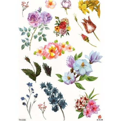 New Original Design Flower Waterproof Temporary Tattoo Sticker Watercolor Leaf Tattoo for Women Fake Body Make Up Art