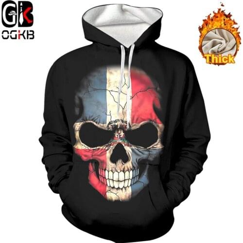 OGKB Thicken Hoodies Men /Women Hombre Hip Hop Mens Casual 3D Print Flag Skull Sweatshirt Fall Winter Warm Pullovers Wholesale