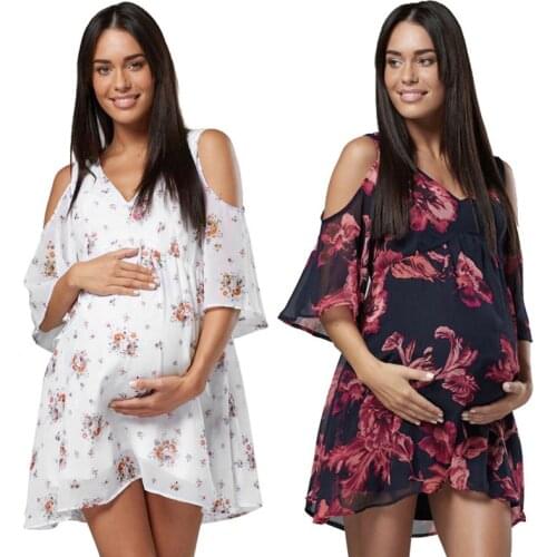 Maternity Dresses Beach Sundress Women Dress Pregnant Women Off-Shoulder Flower Dress Breastfeeding Floral Dress