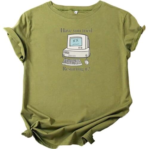 Have You Tried Restarting It Tshirt Women Vintage Computer Graphics Tee Women Fashion Tide White Short Sleeves Tee Shirt Femme