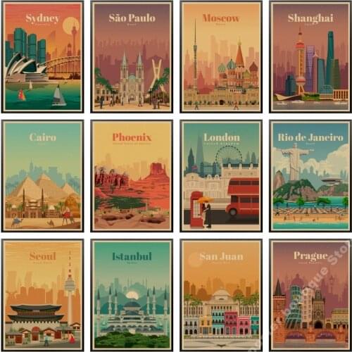 Travel City Poster Tokyo London New York Paris Landscape Canvas Print Wall Art Pictures for Home Decoration Interior Paintings