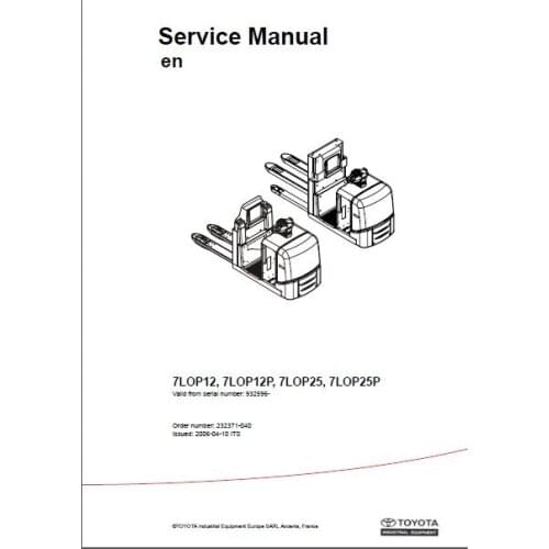 Forklifts Service Manual and Operators Manuals and Parts Catalogs for all models For Toyota