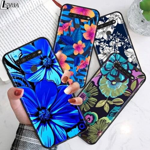 Flower leaves for LG G8 G8S G8X V30 V35 V40 V50 V60 ThinQ Q60 K40 K50 K30 K41 K51 K61 K71 K22 Black Phone Case