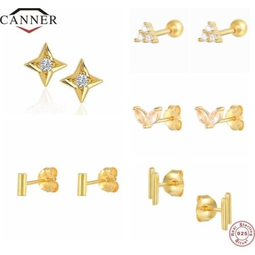 CANNER Real 925 Sterling Silver Small Zircon Crystal Stud Earrings for Women Gift Piercing Earring Jewelry Pendientes Brincos
