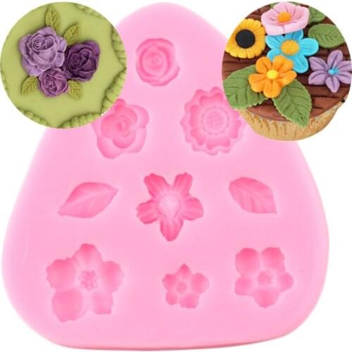 Flower Leaf Silicone Mold Sunflower Baby Birthday Fondant Cupcake Topper Cake Decorating Tools Candy Chocolate Gumpaste Moulds