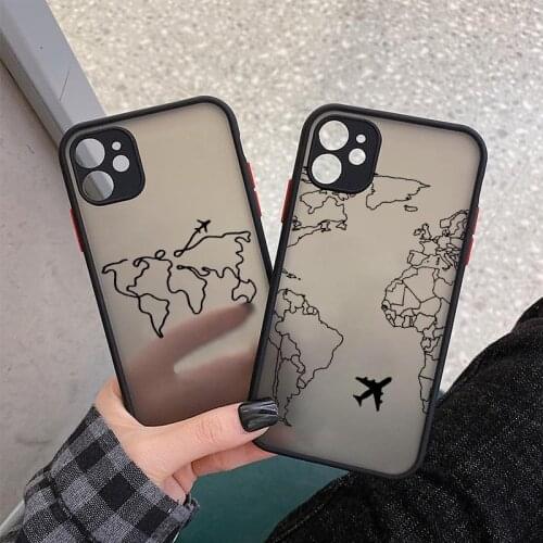 Funny Travel Map Phone Case For iPhone 12 11 Pro MAX XS MAX XR 8 6s 7 Plus SE2020 Cute Airplane Print Silicone Back Cover Fundas