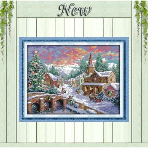 Snowscape,Counted Printed on fabric 11CT DMC 14CT Cross Stitch kit,needlework Set embroidery,Snow Winter Scenery Christmas Decor